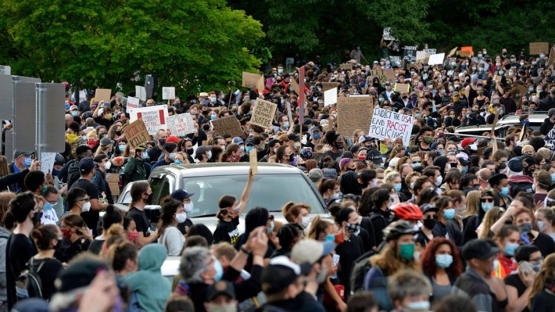People march in a peaceful movement to protest the death of George Floyd and other black lives lost to police racism across the US at Franklin Park in Boston, Massachusetts on June 2, 2020. - Anti-racism protests have put several US cities under curfew to suppress rioting, following the death of George Floyd while in police custody. (Photo by Joseph Prezioso / AFP) (Photo by JOSEPH PREZIOSO/AFP via Getty Images)