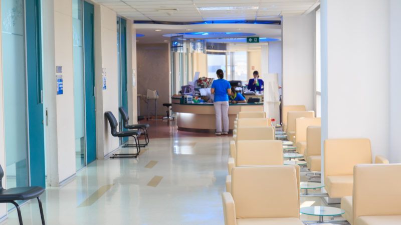 hospital indoor hallway and waiting seats.